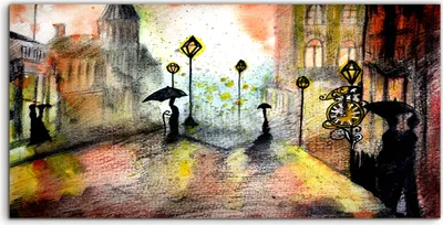 Produktbild von Coloray - Glasbild - 120x60 cm - Wandbild - Glasbilder - Stadt Malerei Straße Regen Menschen