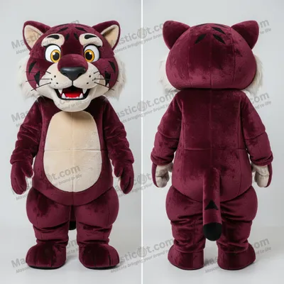 Image de Mascotte MASTICOT smilodon bordeaux aux larges épaules