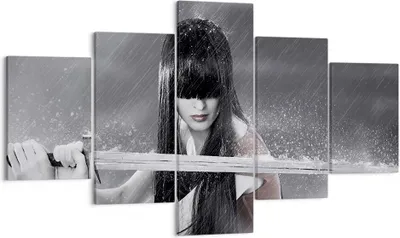 Produktbild von Bild auf Leinwand - Leinwandbild - Frau Aggression Schwert - 125x70cm - Wand Bild - Wanddeko - Leinwanddruck - Bilder - Kunstdruck - Wanddekoration - Leinwand bilder - Wandkunst - EA125x70-2261