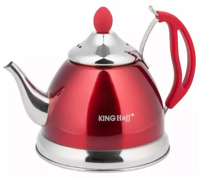 Produktbild von Kinghoff Edelstahl-Wasserkocher mit Pfeife und Sieb, 1 Liter, rot