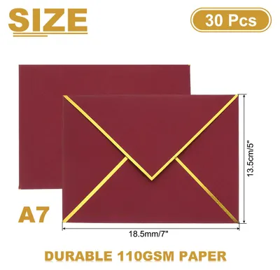Produktbild von 30 Pack A7 Umschl?ge, 5x7 Karte V-Klappe Umschlag Valentinstag Umschl?ge mit Goldrand fš¹r Bš¹ro Hochzeit Einladungen Abschlussfeier Geschenk, Burgunder
