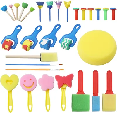Productafbeelding van 30-delige sponskwastenset, herbruikbaar, schilderset voor kinderen, materiaal penselen voor kinderen, knutselsponsborstel voor knutselen en knutselen