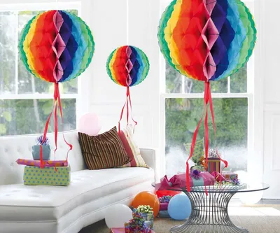 Produktbild von 3 Regenbogen Wabenbälle 10cm-30cm