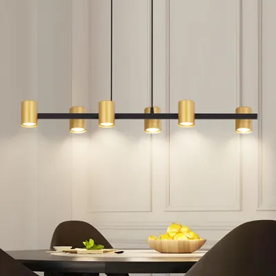 Obrázok produktu pre ZMH Závesná lampa na jedálenský stôl závesná lampa čierna zlatá: jedálenská stolová lampa GU10 6 plameňov kovová závesná lampa priemyselná do obývačky jedálne (bez žiarovky)