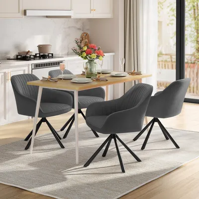 Produktbild von SONGMICS Esszimmerstuhl 4er Set, Küchenstuhl, Sessel drehbar, Samt, Polsterstuhl mit Armlehnen, bis 120 kg belastbar, Stahlbeine, für Esszimmer Küche