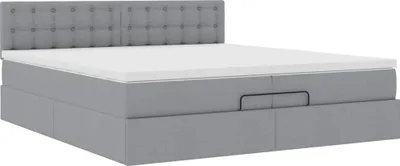 Produktbild von Ottoman-Bett mit Matratze Hellgrau 200x200 cm Stoff