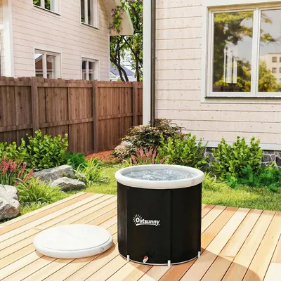 Produktbild von Eisbadewanne faltbar aufblasbar, Kaltwasser-Tauchbad, Eistonne tragbar, Schwarz | Ø 78 cm | 280 L | 3 Isolierschichten