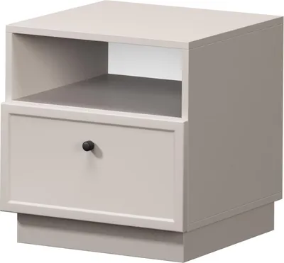 Immagine prodotto di Comodino Lorini con cassetto – Design moderno e sostenibile | Colore: cashmere | Dimensioni: 45x47x45 cm