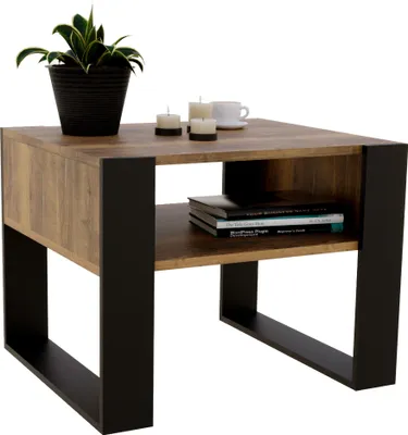 Image de Table basse - design moderne rustique - Table de salon Table d'appoint Table de salon Table de thé en bois Chêne rétro - Noir Mat 65x45x53,6