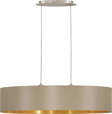 Produktbild von EGLO Pendellampe Maserlo, 2 flammige Textil Pendelleuchte, Hängeleuchte oval aus Metall in Silber und Stoff in Taupe, gold, E27 Fassung, L 100 cm