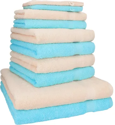 Produktbild von Betz 10-tlg. Handtuch-Set PREMIUM 2 Duschtücher 4 Handtücher 2 Gästetücher 2 Waschhandschuhe  Farbe:  beige & türkis