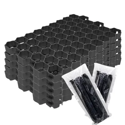 Produktbild von FORTENA 5x Paddockplatte Rasengitter 60x40x4 zur Parkplatzgitter +2x Bodenanker Schwarz