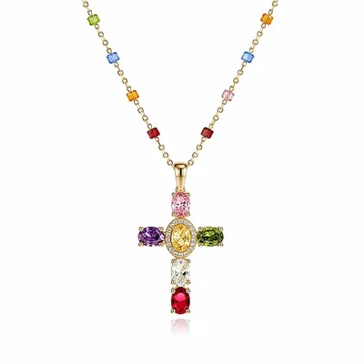 Immagine prodotto di Set da 2 collane da donna colorate con croce e strass, collana da donna con ciondolo a forma di croce - GLIMCROSS