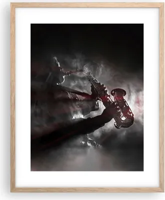 Produktbild von Gerahmtes Poster - Rahmen in heller Eiche - Musiker Saxophonist Schwarz - 40x50 cm - Wand Bild - Wanddeko - Wandbilder - Wandposter - Bilderrahmen - Bilder - Kunstdruck - Wandbild - P2NPA40x50-4276