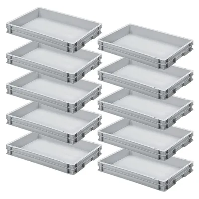 Produktbild von 10x Eurobehälter mit 2 Griffleisten, LxBxH 600x400x75 mm, grau