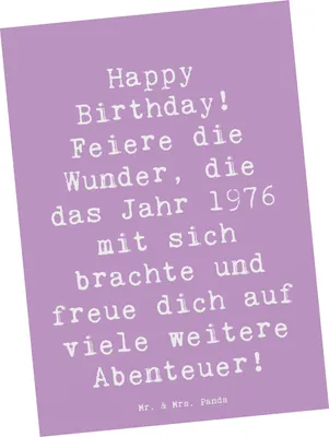 Produktbild von Mr. & Mrs. Panda Ansichtskarte Spruch 1976 Geburtstag - Lavendeltraum - Geschenk, Postkarte, wunderbare Erinnerungen, einzelkarte, Happy Birthday, Kunstkarten, Fotokarte