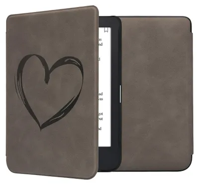 Produktbild von kwmobile Schutzhülle für Kobo Clara 2E / Tolino Shine 4 Hülle - eReader Case aus Kunstleder mit Auto Sleep Funktion - Herz Brush mit Grau