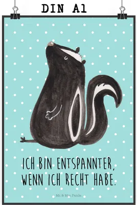 Produktbild von Mr. & Mrs. Panda Bild Stinktier Sitzen DIN A1 - Türkis Pastell - Geschenk, Kunstdruck, Stinker, Wandschmuck, drucke, wanddeko, Büro, Plakat, Besserwisser, Spruch, Recht