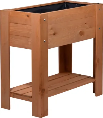 A wooden raised garden bed with a black liner, shown against a white background.