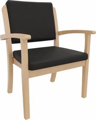 Produktbild von Schwerlaststuhl Alexander XXL – Stuhl mit Armlehnen für Schwergewichtige bis 250 kg – 52cm Sitzhöhe.Stoffbezug:Kunstleder Soft Schwarz,Bodengleiter:Kunststoff Weiss