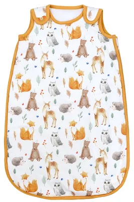 Produktbild von TupTam Schlafsack Baby 2.5 TOG – Ganzjahresschlafsack Kinder mit Seitlichem Reißverschluss, Ärmellos, Farbe: Lichtung Reh Bär Eule Igel Fuchs, Größe: 56-62