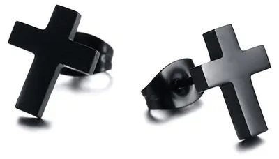 Produktbild von Ohrstecker Kreuz Männer: Ohrringe Edelstahl in Silber, Schwarz oder Gold Schwarz