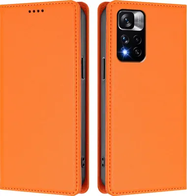 Produktbild von Handyhülle für Xiaomi Redmi Note 11 Pro+ 5G, Kunstleder Klapphülle Stoßfeste Magnetische Hülle mit Ständer Orange