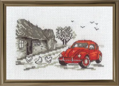 Produktbild von Permin Kreuzstich Stickpackung "Das rote Auto", Zählmuster, 15x10cm, 13-1391