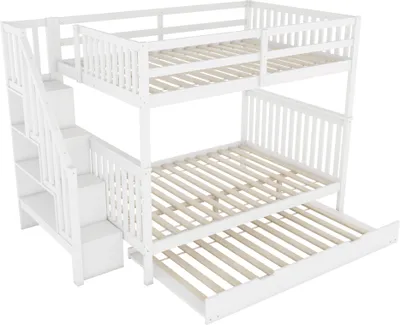 Immagine prodotto di Letto a castello Sweiko 140x200cm, ripiano per scale, dotato di letto a scomparsa, ringhiera alta, EN747-1, bianco