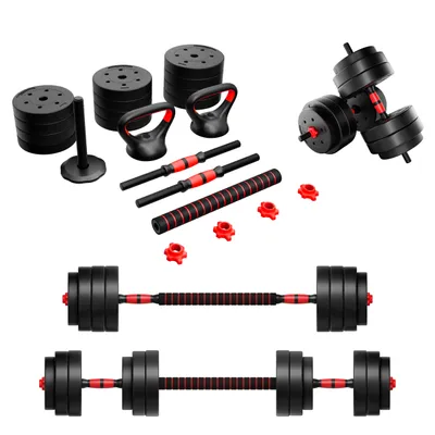 Produktbild von Athler Lion 25 Hantelset 20 kg verstellbar für Kurz- & Langhantel – 16 Hantelscheiben, 2 Hantelstangen aus ABS, Gummi, Zement, rot-schwarz. Für Heim- & Krafttraining. Bodenschonend.