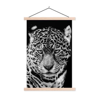 Produktbild von MuchoWow® Textilposter Leopard - Tiere - Schwarz - Weiß - Porträt 60x90 cm mit holzfarbenen Rahmen - Textil