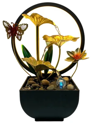 Tischwasserfall mit LED-Lichtring, Lotus-Design, 13x13x35 cm