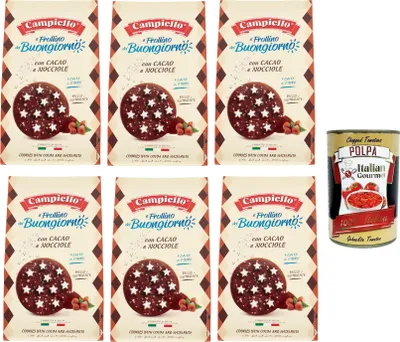 Produktbild von Campiello Il Frollino del Buongiorno con cacao e nocciole Shortbread mit Kakao und Haselnüssen, biscuits cookies 100% Italienische Kekse 6x 350g + Italian Gourmet polpa 400g