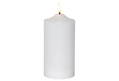 Produktbild von LED Stumpenkerze Flamme - Echtwachs - warmweiße 3D Flamme - H: 17cm - Batterie - Timer - weiß