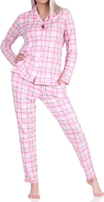 Produktbild von Damen Pyjama aus Single Jersey zum durchknöpfen in Karo Optik - auch in Übergrössen ; rosa , 48