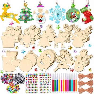 Productafbeelding van 264 Stuks Houten Hangers voor Schilderen - Creatieve Kerstdecoratie Set voor Kinderen
