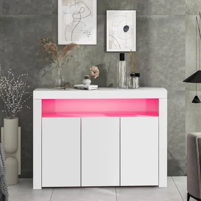 Immagine prodotto di Mobile contenitore con illuminazione a LED, dimensioni 130x35x95 cm, bianco lucido