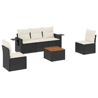 Produktbild von 6-tlg. Garten-Sofagarnitur mit Kissen Schwarz Poly Rattan