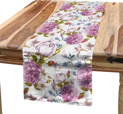 Produktbild von ABAKUHAUS Blume Tischläufer, Vintage Style Blühende Blumen-Muster Bunte Natur, Komposition, in Pastelltönen, 40 x 180 cm, Mehrfarbig