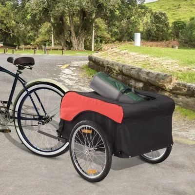 Produktbild von Fahrradanhänger klappbar Rot-Schwarz, Lastenanhänger Stahl, Transportanhänger faltbar, Oxford | 130 x 77 x 65 cm | bis 40 kg | 20-Zoll-Reifen