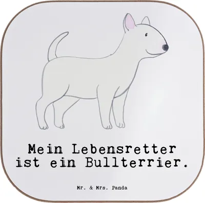 Produktbild von Mr. & Mrs. Panda Untersetzer für Gläser Bullterrier Lebensretter - Weiß - Geschenk, Kaffeeuntersetzer, Tischuntersetzer, Coaster, gläseruntersetzer