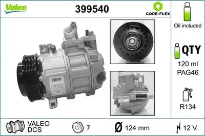 Produktbild von VALEO 399540 DCS Klimaanlage Klimakompressor PAG 46 R134a passend für MERCEDES-BENZ C-Klasse Limousine (W204) C-Klasse T-modell (S204)