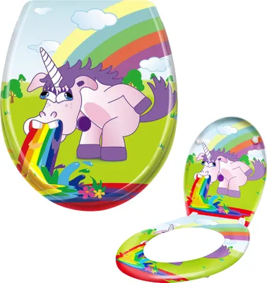 Obrázek produktu pro LARS360 WC sedátko WC víko WC sedátko univerzální s mechanismem soft-close WC víko z tvrdého plastu Duroplast-barevný jednorožec