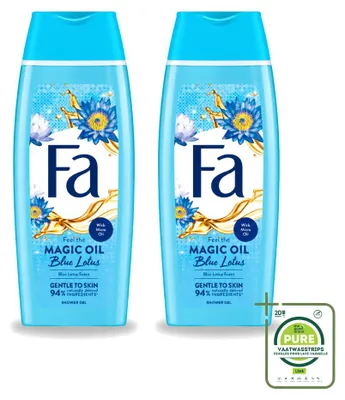 Zdjęcie produktu dla 2 opakowania żelu pod prysznic Fa "Magische Olie" o zapachu niebieskiego lotosu, pojemność 250 ml, zestaw 2 sztuki