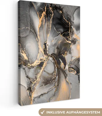 Produktbild von MuchoWow® - Leinwandbilder - Grau - Luxus - Gold - Marmor, Wandbild, Wanddeko Bilder Wohnzimmer, 60x90 cm
