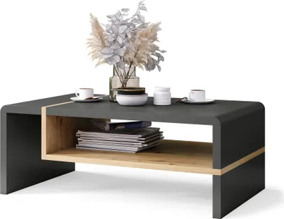 Produktbild von All4All Couchtisch Figo , kleiner Kaffeetisch , Wohnzimmertisch , Sofatisch mit Brett , Sofatisch , 100x60cm , 05 , Anthrazit + Artisan Eiche