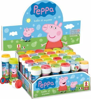 A display box filled with Peppa Pig themed bubble wands.