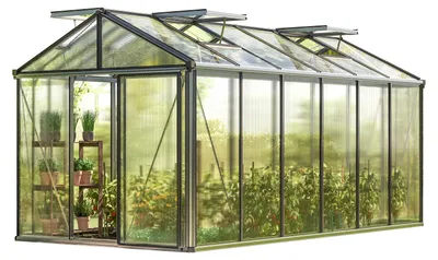 Produktbild von GFP Gewächshaus Diamas 24 Premium 235x460 cm mit integriertem Fundament 16 mm Doppelstegplatten, Farbe Aluminium Silber