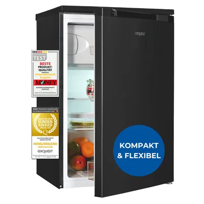 Produktbild von Exquisit Kühlschrank mit Gefrierfach, 107 Liter, 4-Sterne-Gefrierfach, Kompakt, klein, KS15-4-051C inoxlook-az