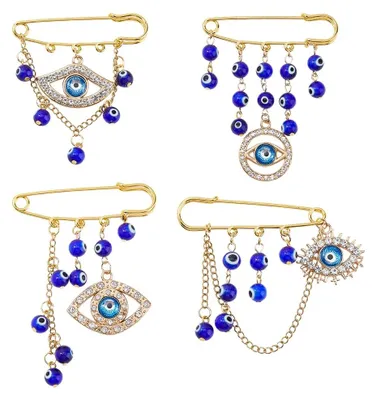 4 Böser Blick Broschen, Gold, 90 mm, mit Strass und Kette
